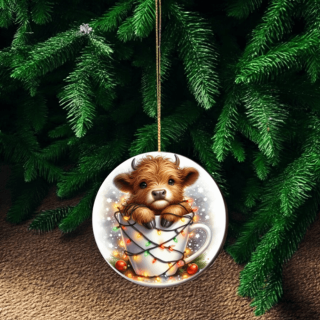 Highland Cow Christmas Ornament