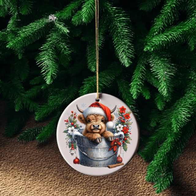Highland Cow Christmas Ornament